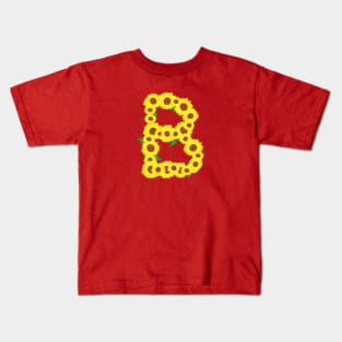 Sunflowers Initial Letter B (Black Background) Kids T-Shirt